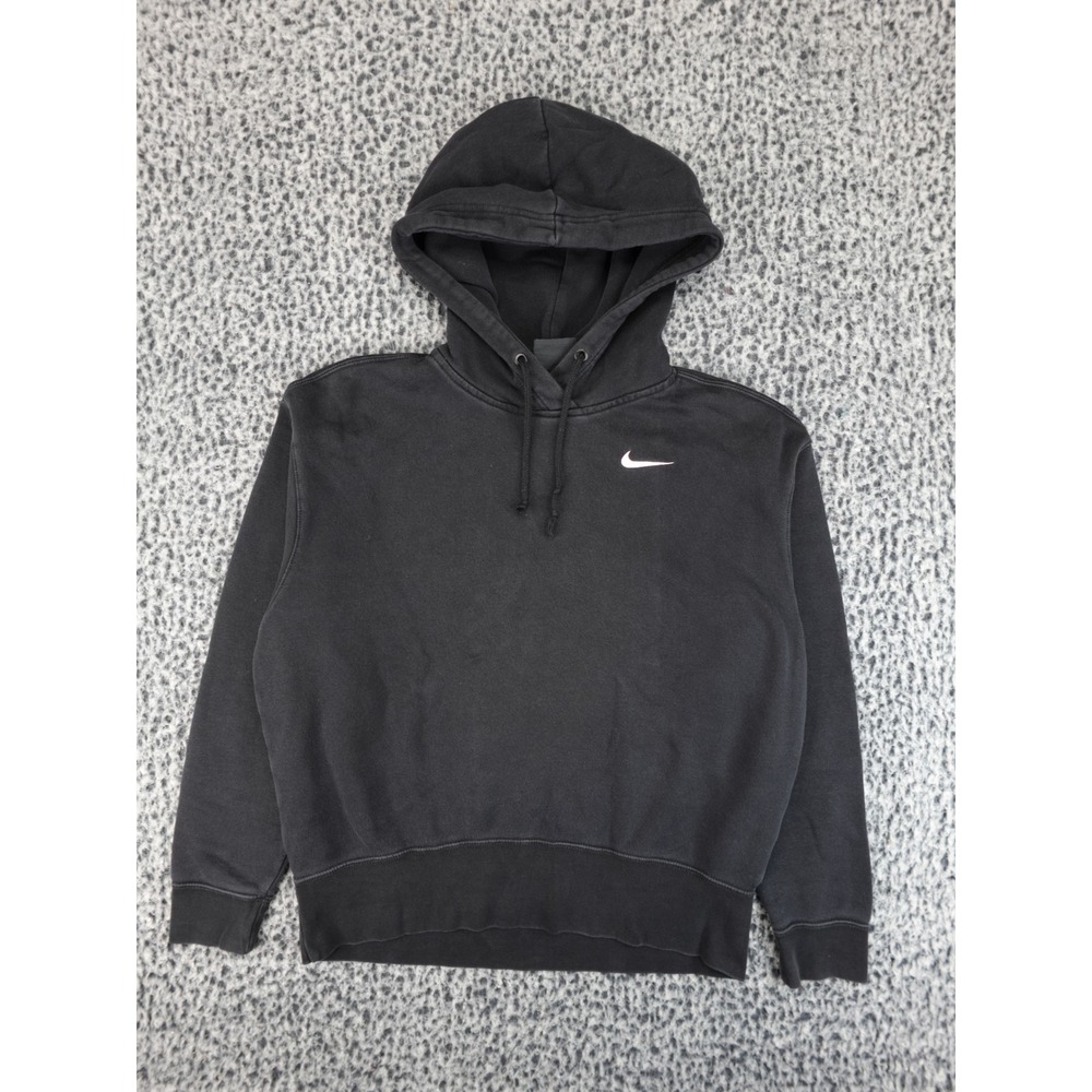 Nike Pullover Hoodie Womens XS Black Embroidered Swoosh Fleece Sweatshirt